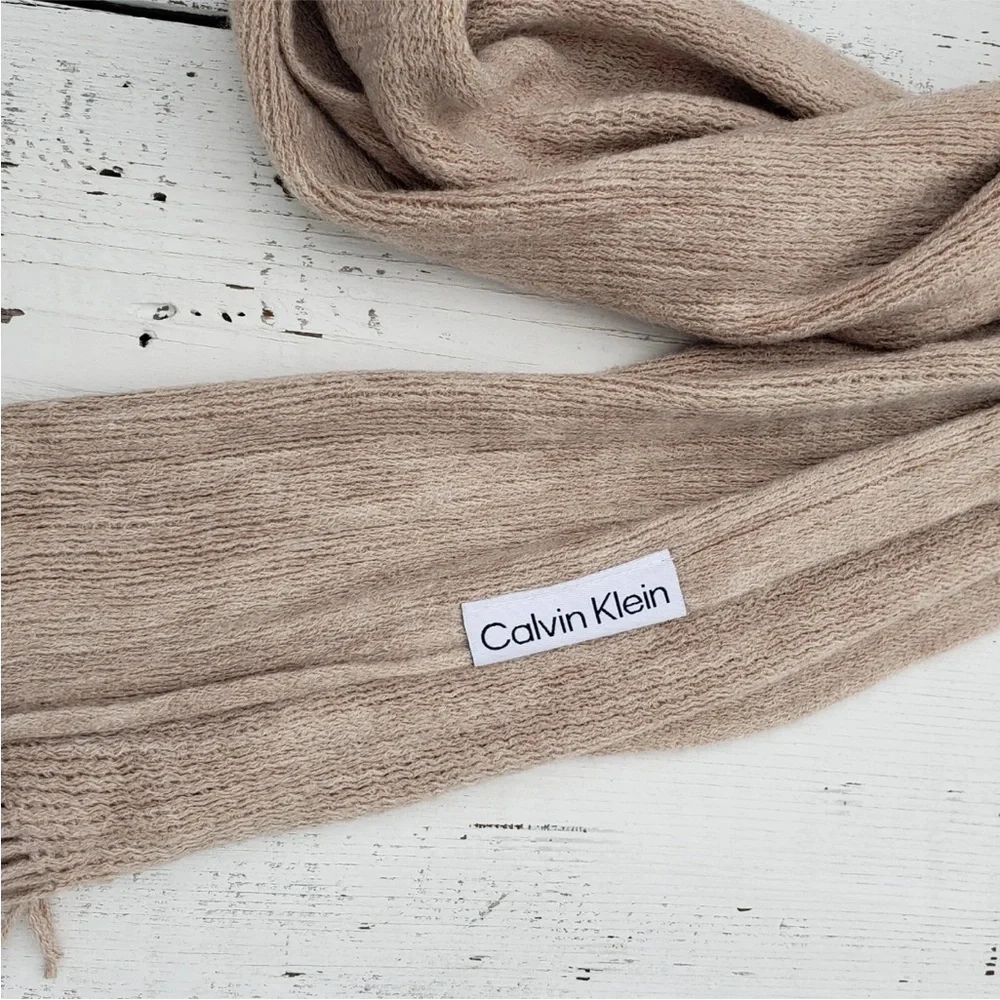 Calvin Klein Beige Almond Acrylic Woven Scarf Women One Size